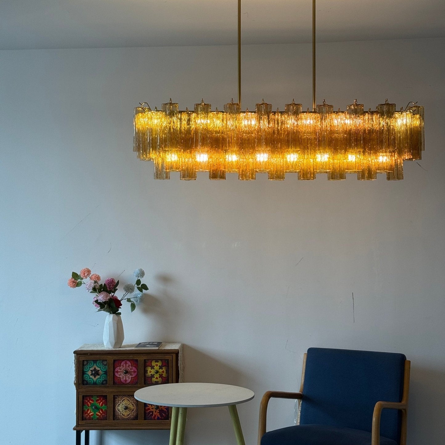 Eloria Modern Glass Linear Chandelier with Adjustable Height & LED Lig
