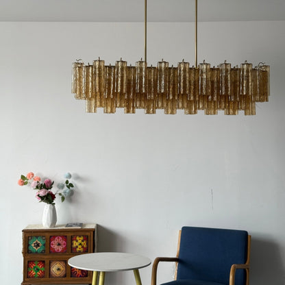 Eloria Modern Glass Linear Chandelier with Adjustable Height & LED Lig