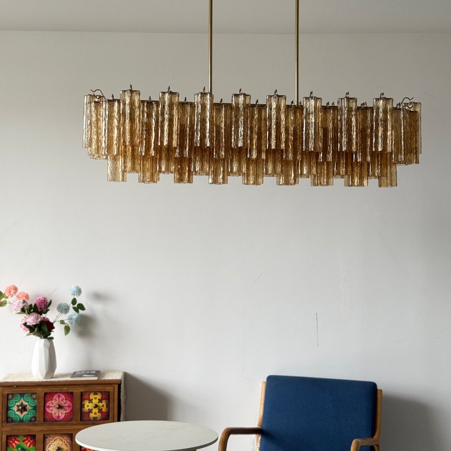 Eloria Modern Glass Linear Chandelier with Adjustable Height & LED Lig