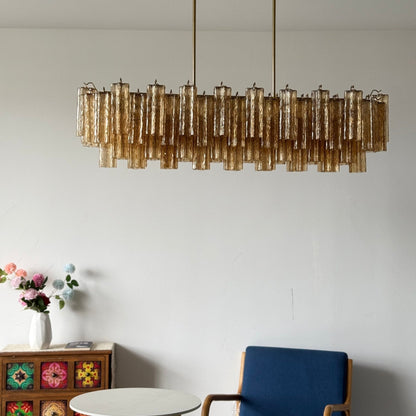 Eloria Modern Glass Linear Chandelier with Adjustable Height & LED Lig