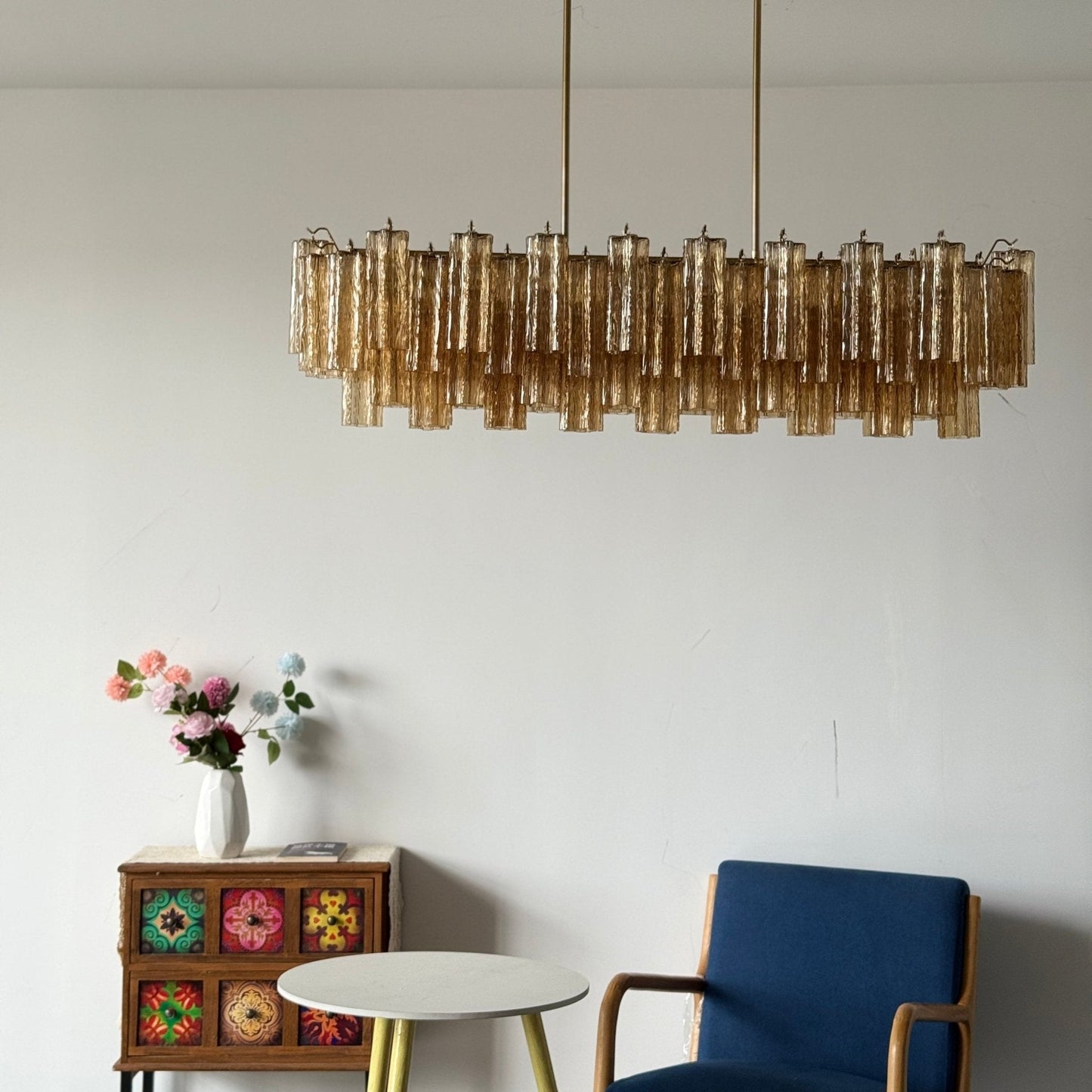 Eloria Modern Glass Linear Chandelier with Adjustable Height & LED Lig
