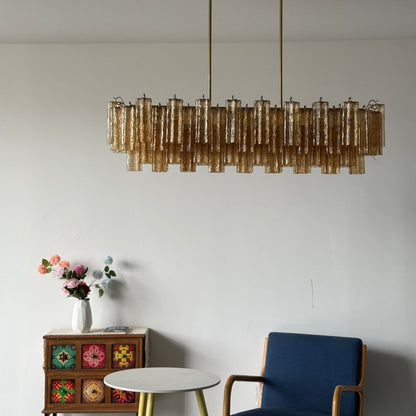 Eloria Modern Glass Linear Chandelier with Adjustable Height & LED Lig