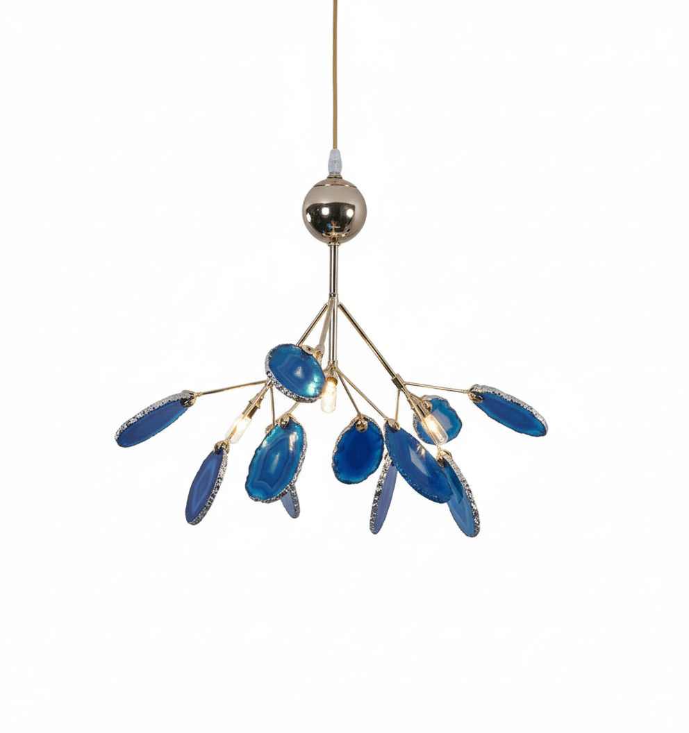 Elegant Agate Flake Chandelier with Adjustable Height & Soft Lighting