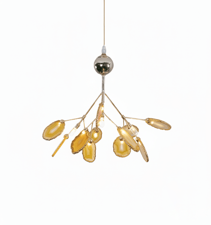 Elegant Agate Flake Chandelier with Adjustable Height & Soft Lighting