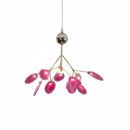 Elegant Agate Flake Chandelier with Adjustable Height & Soft Lighting