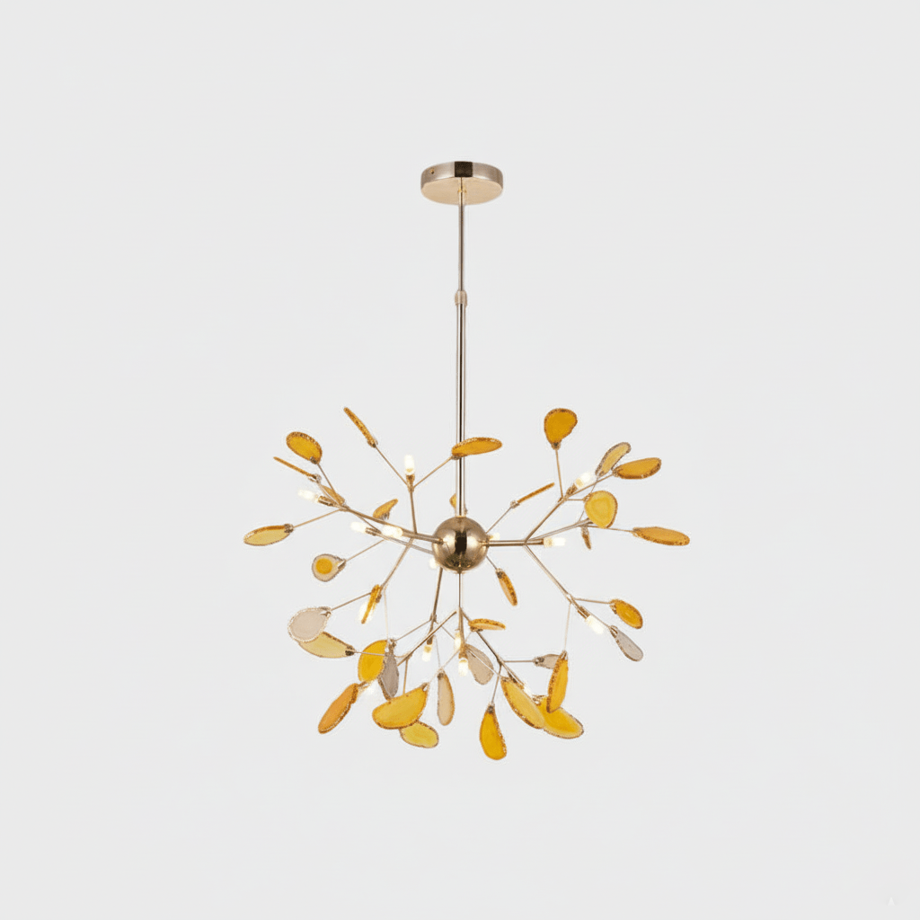 Elegant Agate Flake Chandelier with Adjustable Height & Soft Lighting