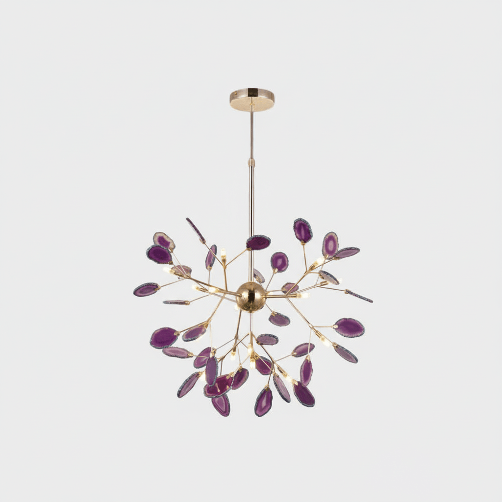 Elegant Agate Flake Chandelier with Adjustable Height & Soft Lighting