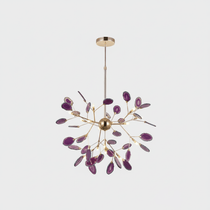 Elegant Agate Flake Chandelier with Adjustable Height & Soft Lighting
