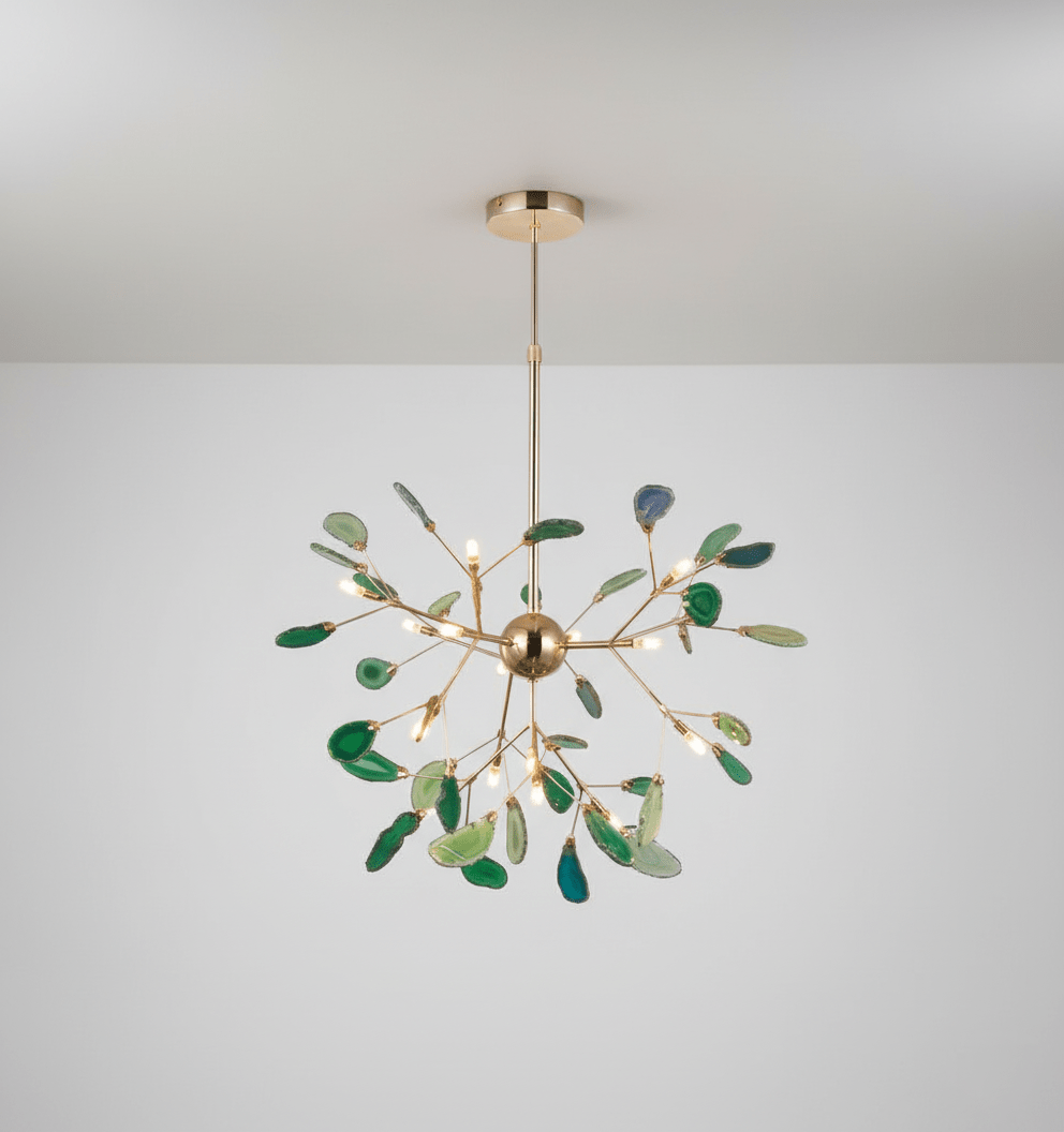 Elegant Agate Flake Chandelier with Adjustable Height & Soft Lighting