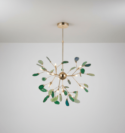 Elegant Agate Flake Chandelier with Adjustable Height & Soft Lighting