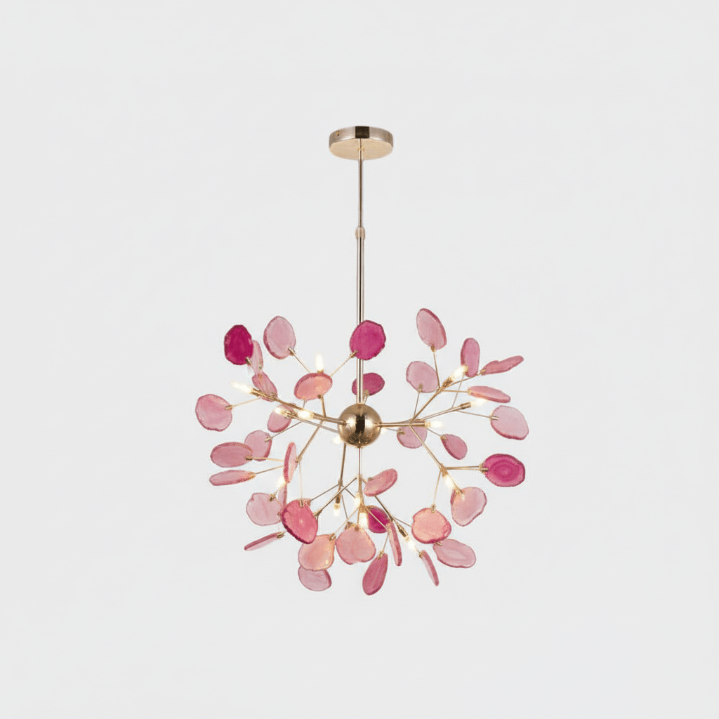 Elegant Agate Flake Chandelier with Adjustable Height & Soft Lighting