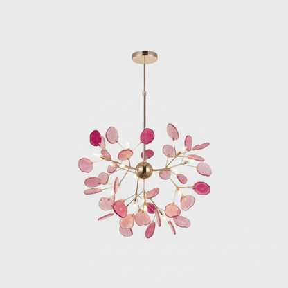Elegant Agate Flake Chandelier with Adjustable Height & Soft Lighting