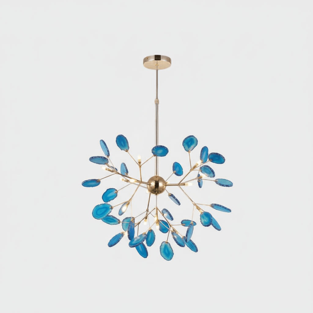 Elegant Agate Flake Chandelier with Adjustable Height & Soft Lighting