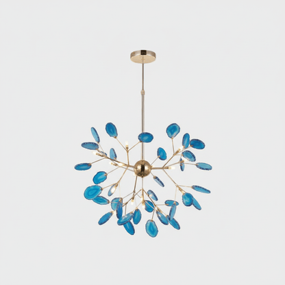 Elegant Agate Flake Chandelier with Adjustable Height & Soft Lighting