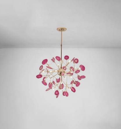 Elegant Agate Flake Chandelier with Adjustable Height & Soft Lighting