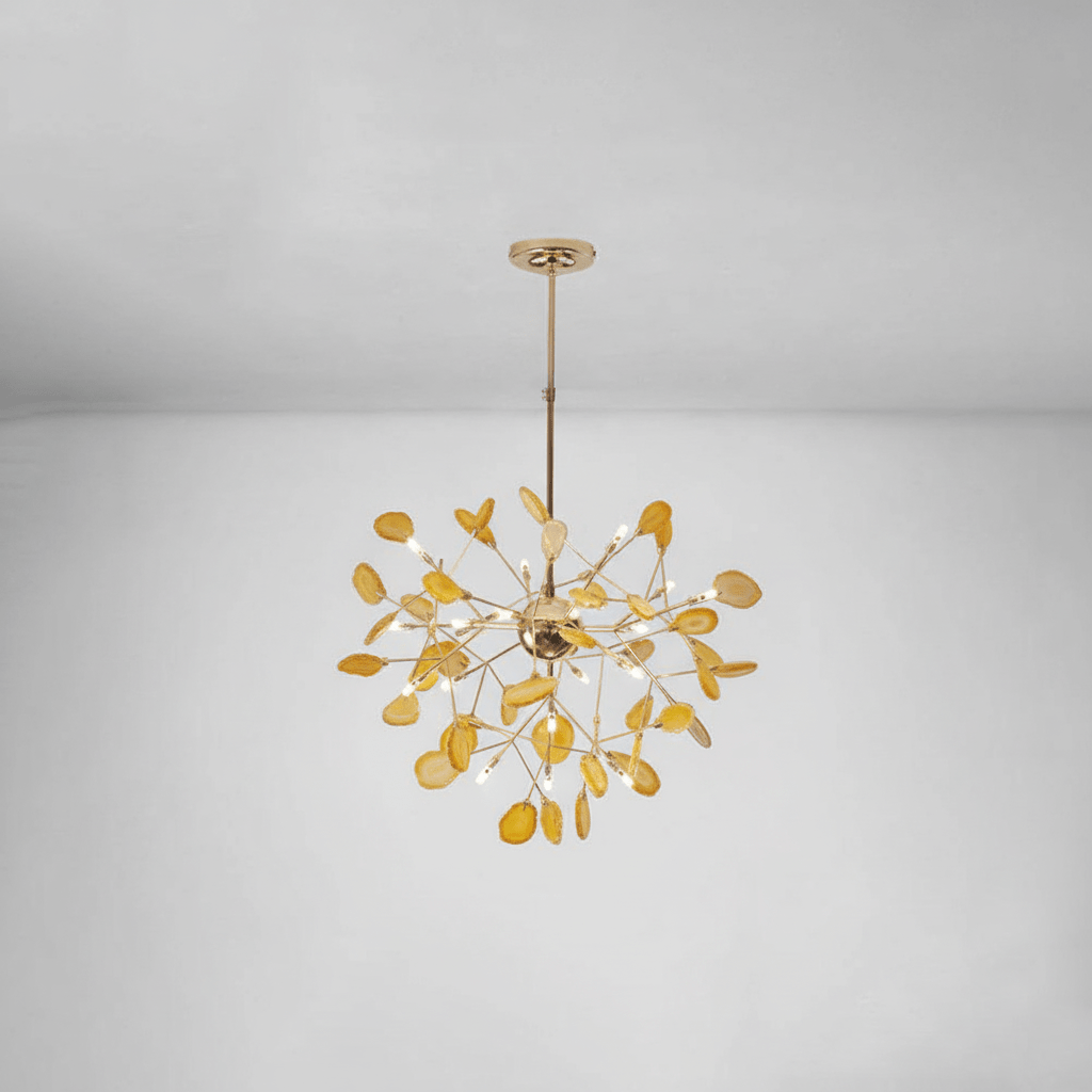 Elegant Agate Flake Chandelier with Adjustable Height & Soft Lighting