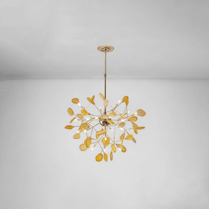 Elegant Agate Flake Chandelier with Adjustable Height & Soft Lighting
