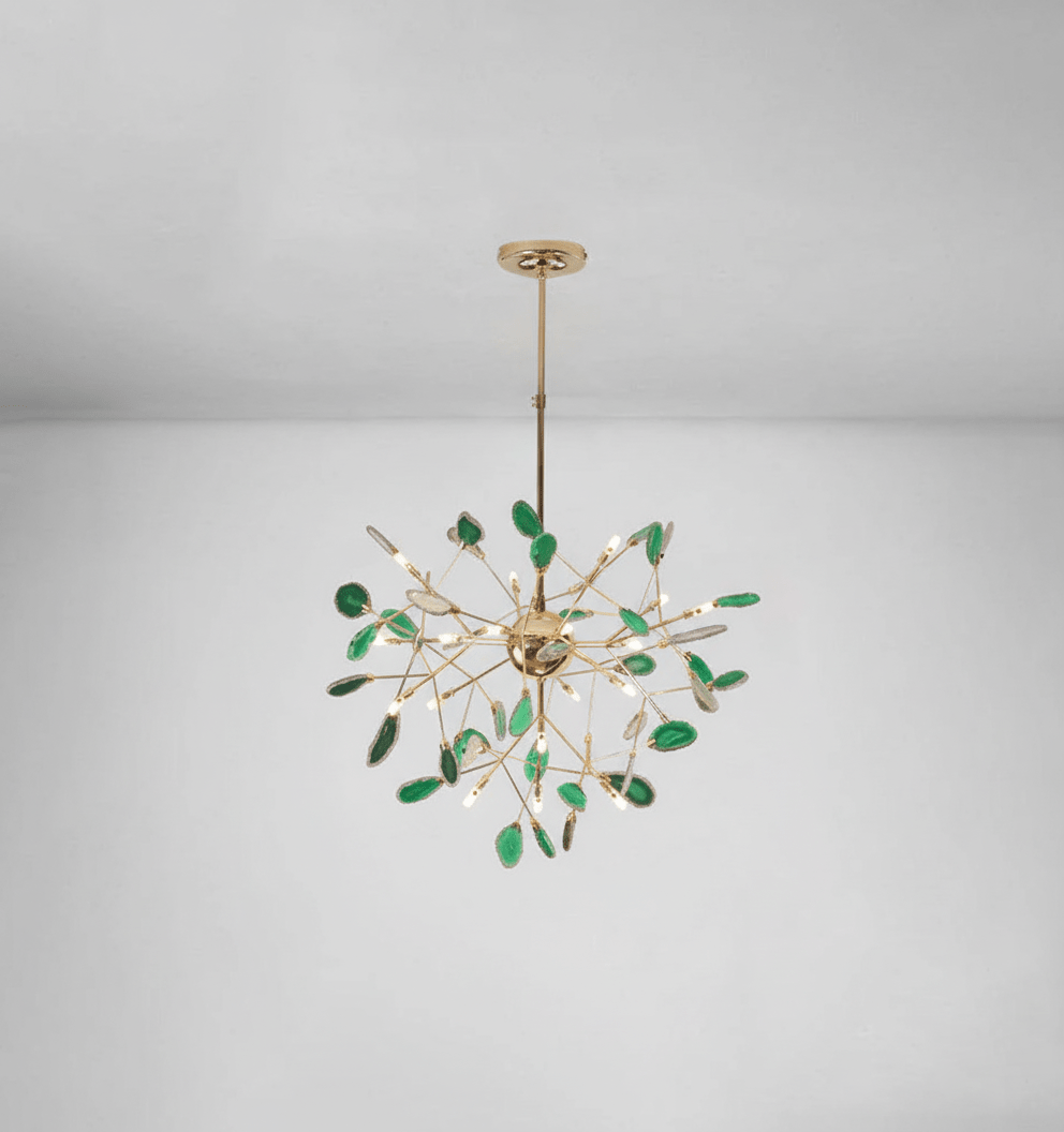 Elegant Agate Flake Chandelier with Adjustable Height & Soft Lighting