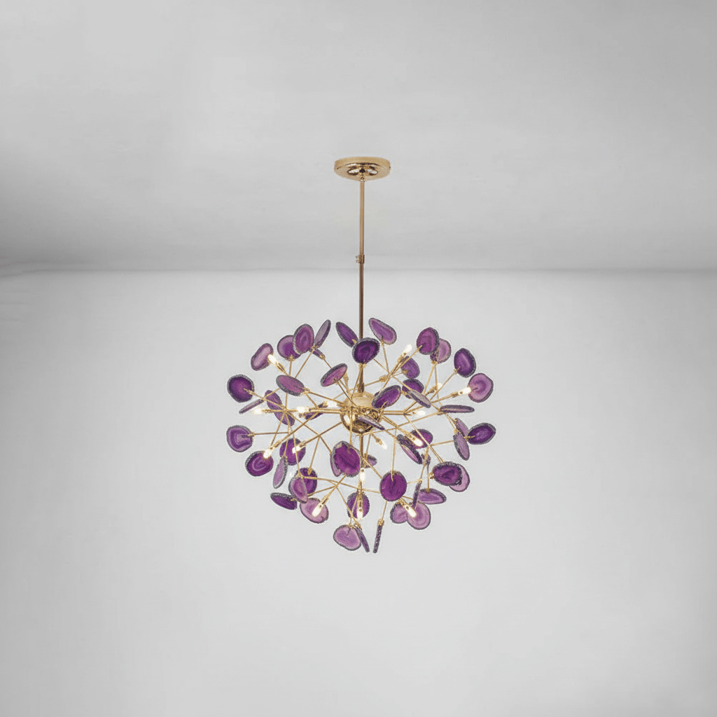 Elegant Agate Flake Chandelier with Adjustable Height & Soft Lighting