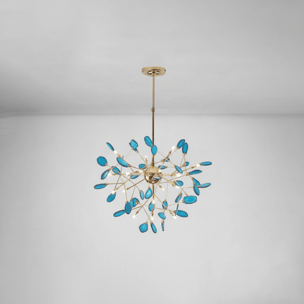 Elegant Agate Flake Chandelier with Adjustable Height & Soft Lighting