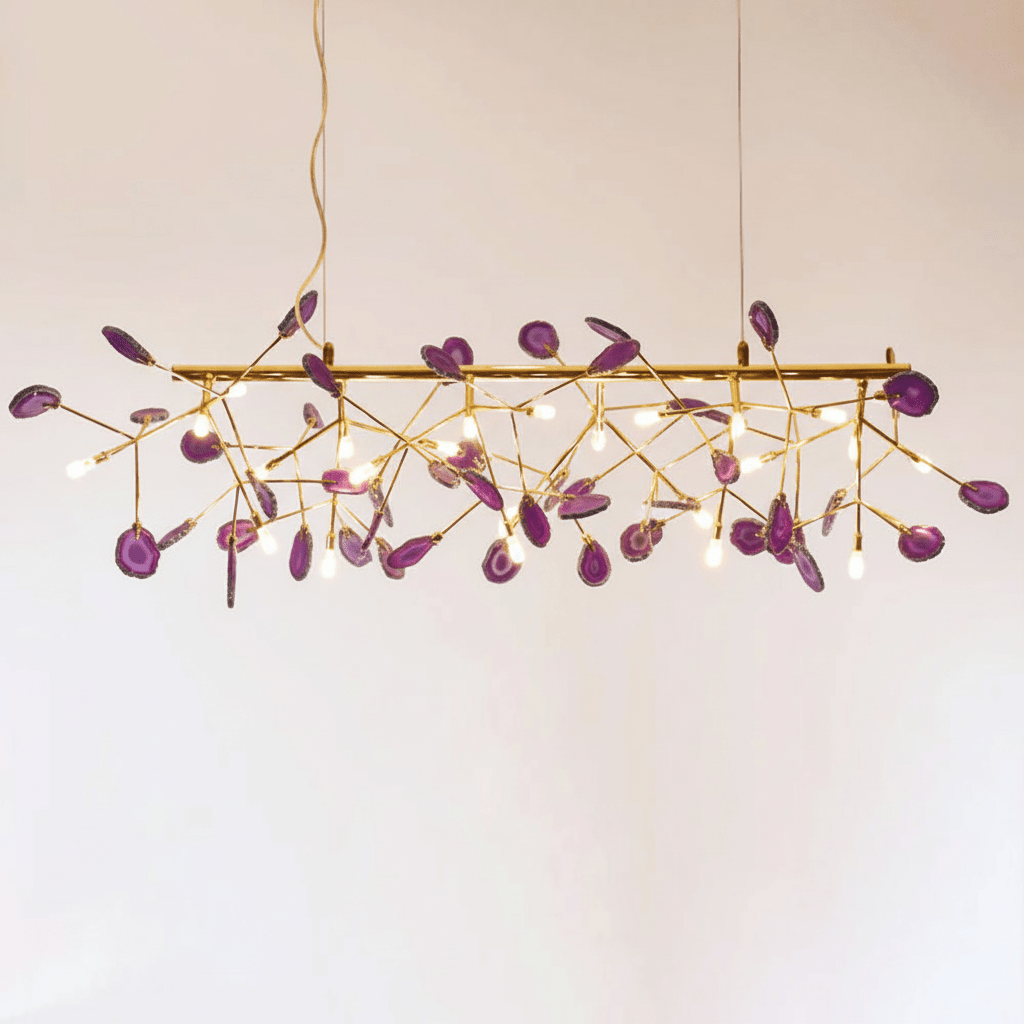 Elegant Agate Flake Chandelier with Adjustable Height & Soft Lighting