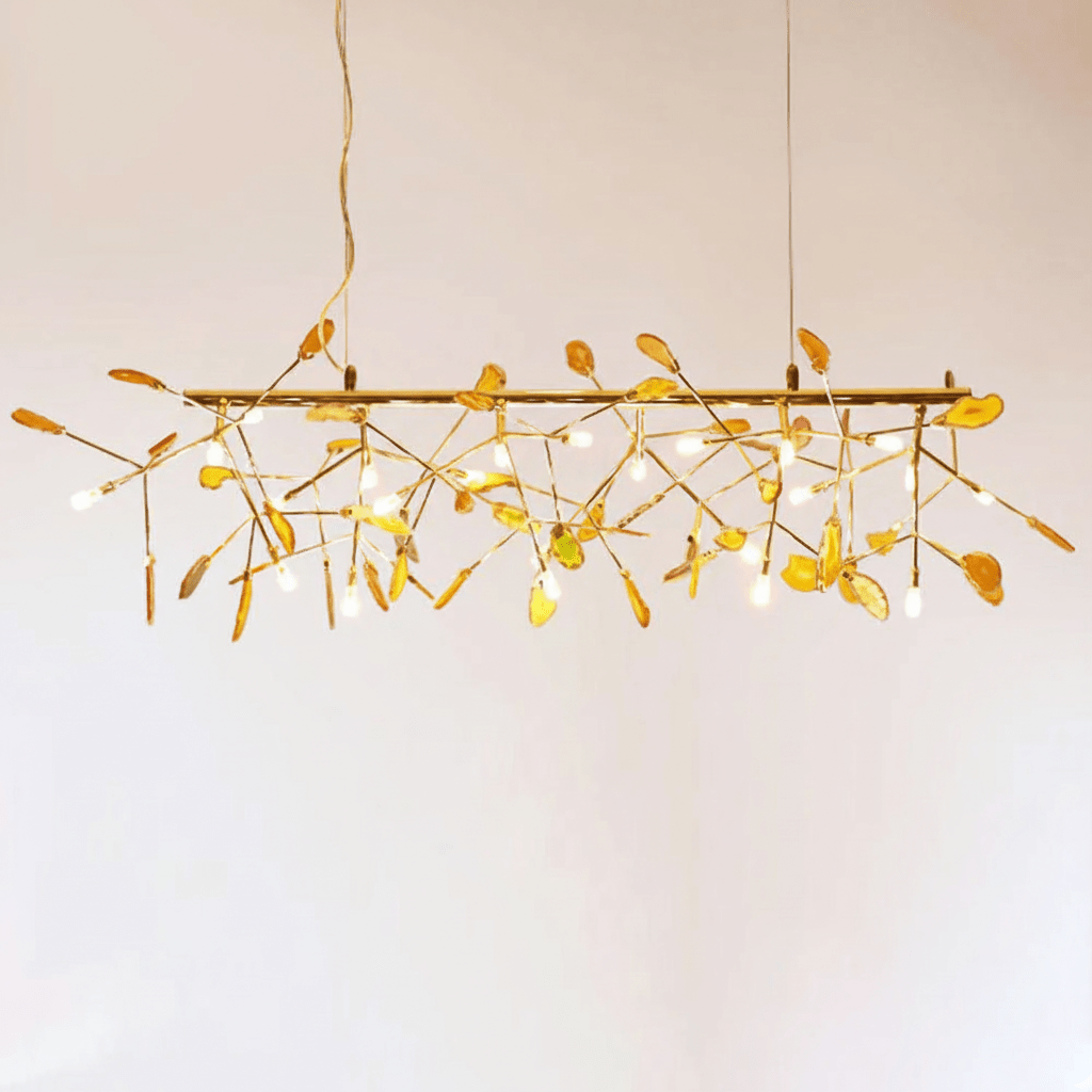 Elegant Agate Flake Chandelier with Adjustable Height & Soft Lighting