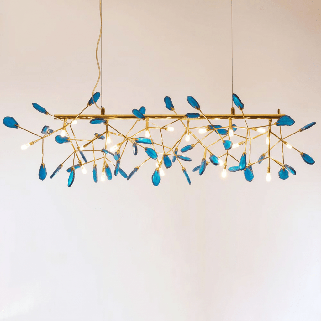 Elegant Agate Flake Chandelier with Adjustable Height & Soft Lighting