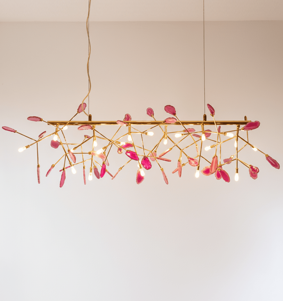 Elegant Agate Flake Chandelier with Adjustable Height & Soft Lighting