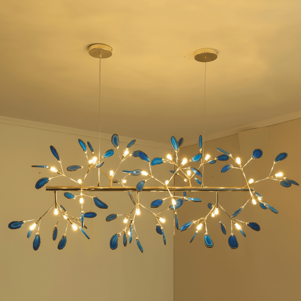 Elegant Agate Flake Chandelier with Adjustable Height & Soft Lighting