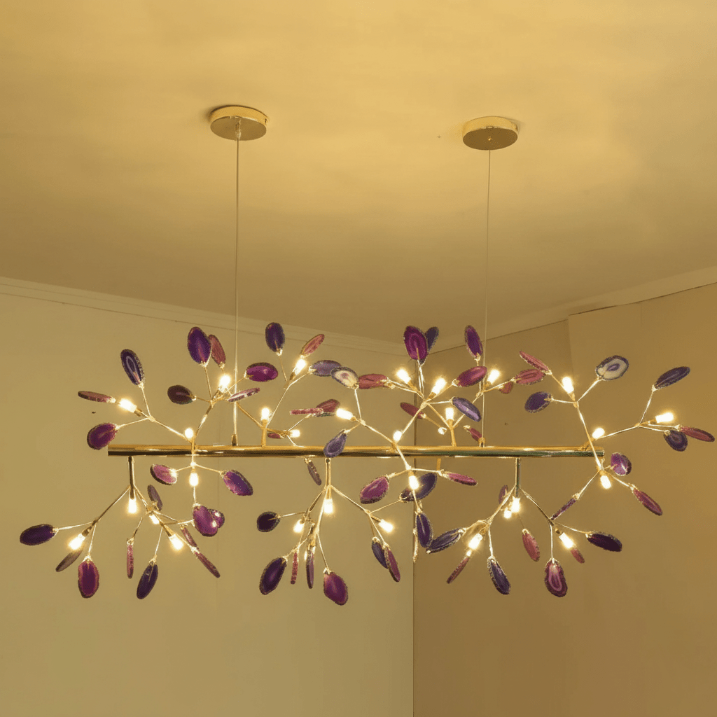 Elegant Agate Flake Chandelier with Adjustable Height & Soft Lighting