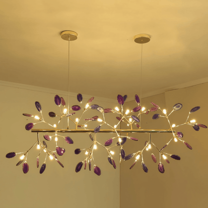 Elegant Agate Flake Chandelier with Adjustable Height & Soft Lighting