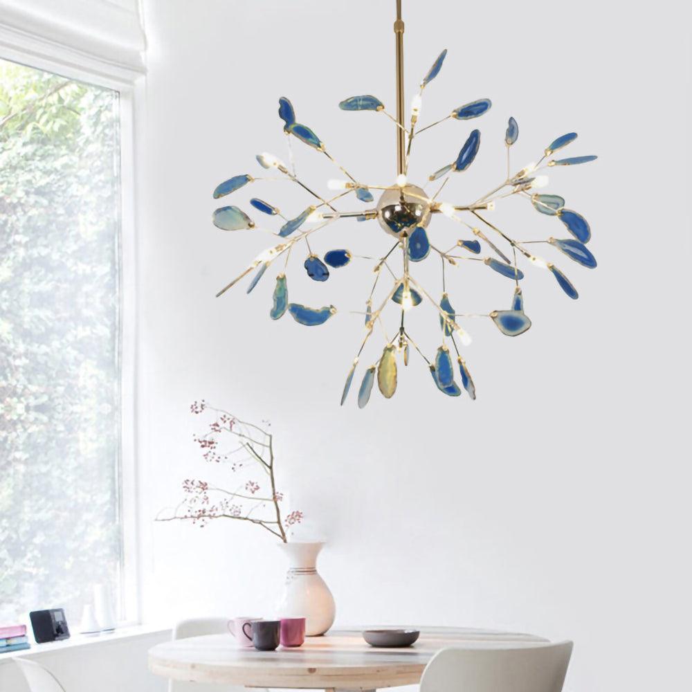 Elegant Agate Flake Chandelier with Adjustable Height & Soft Lighting