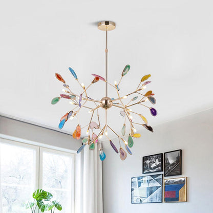 Elegant Agate Flake Chandelier with Adjustable Height & Soft Lighting