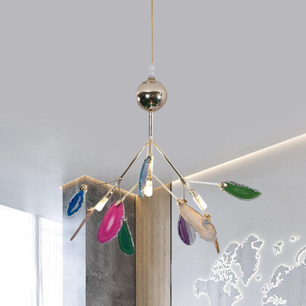 Elegant Agate Flake Chandelier with Adjustable Height & Soft Lighting