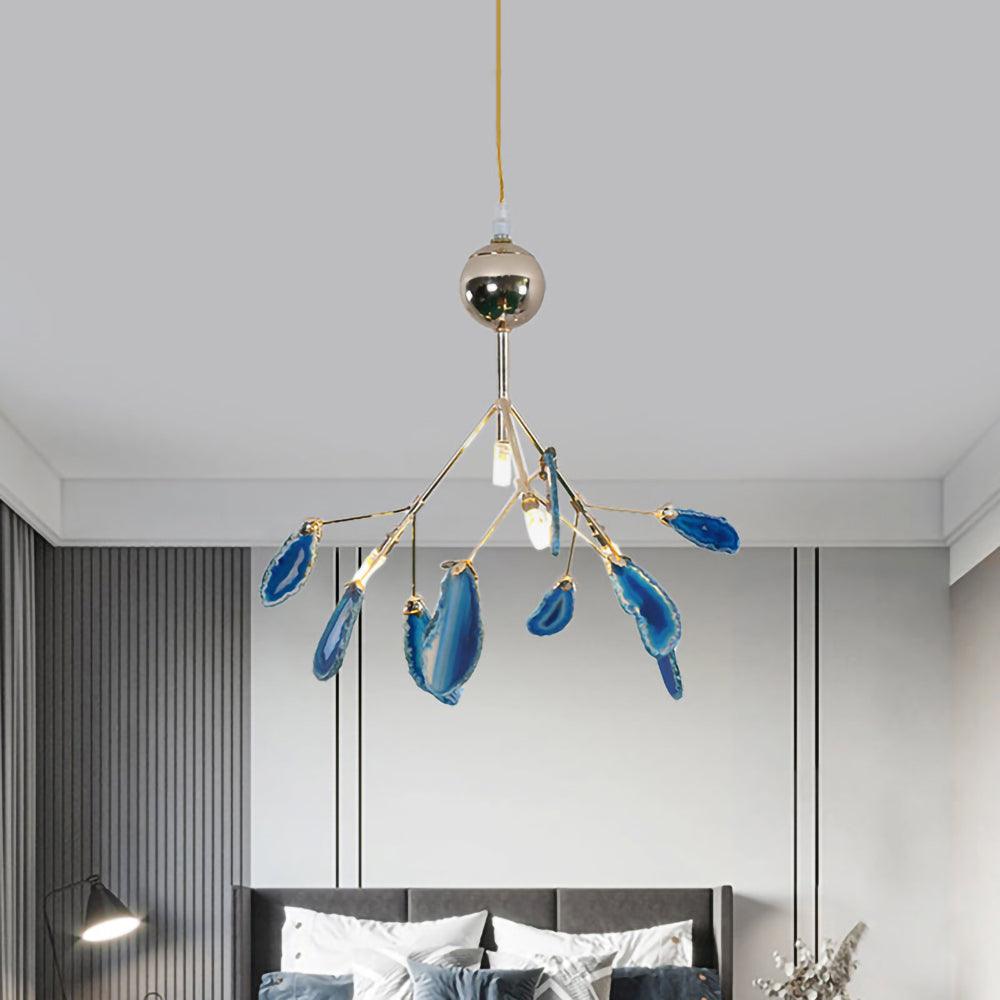 Elegant Agate Flake Chandelier with Adjustable Height & Soft Lighting