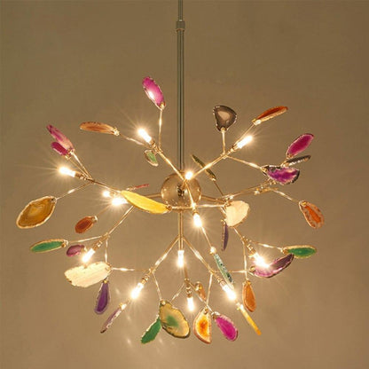 Elegant Agate Flake Chandelier with Adjustable Height & Soft Lighting