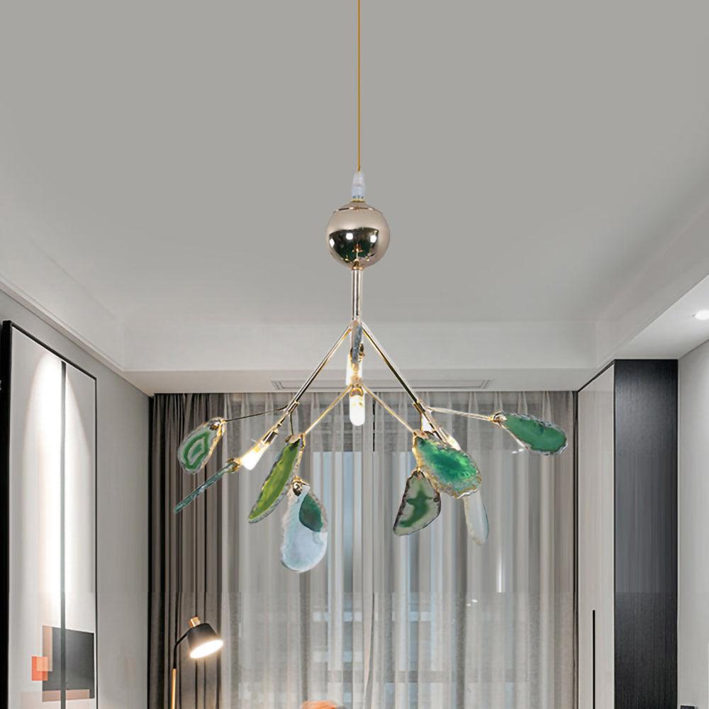 Elegant Agate Flake Chandelier with Adjustable Height & Soft Lighting
