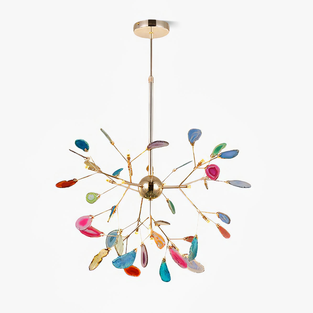 Elegant Agate Flake Chandelier with Adjustable Height & Soft Lighting