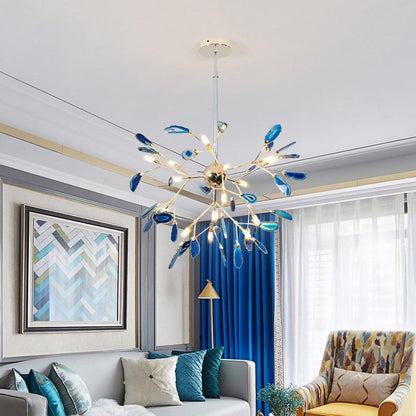 Elegant Agate Flake Chandelier with Adjustable Height & Soft Lighting