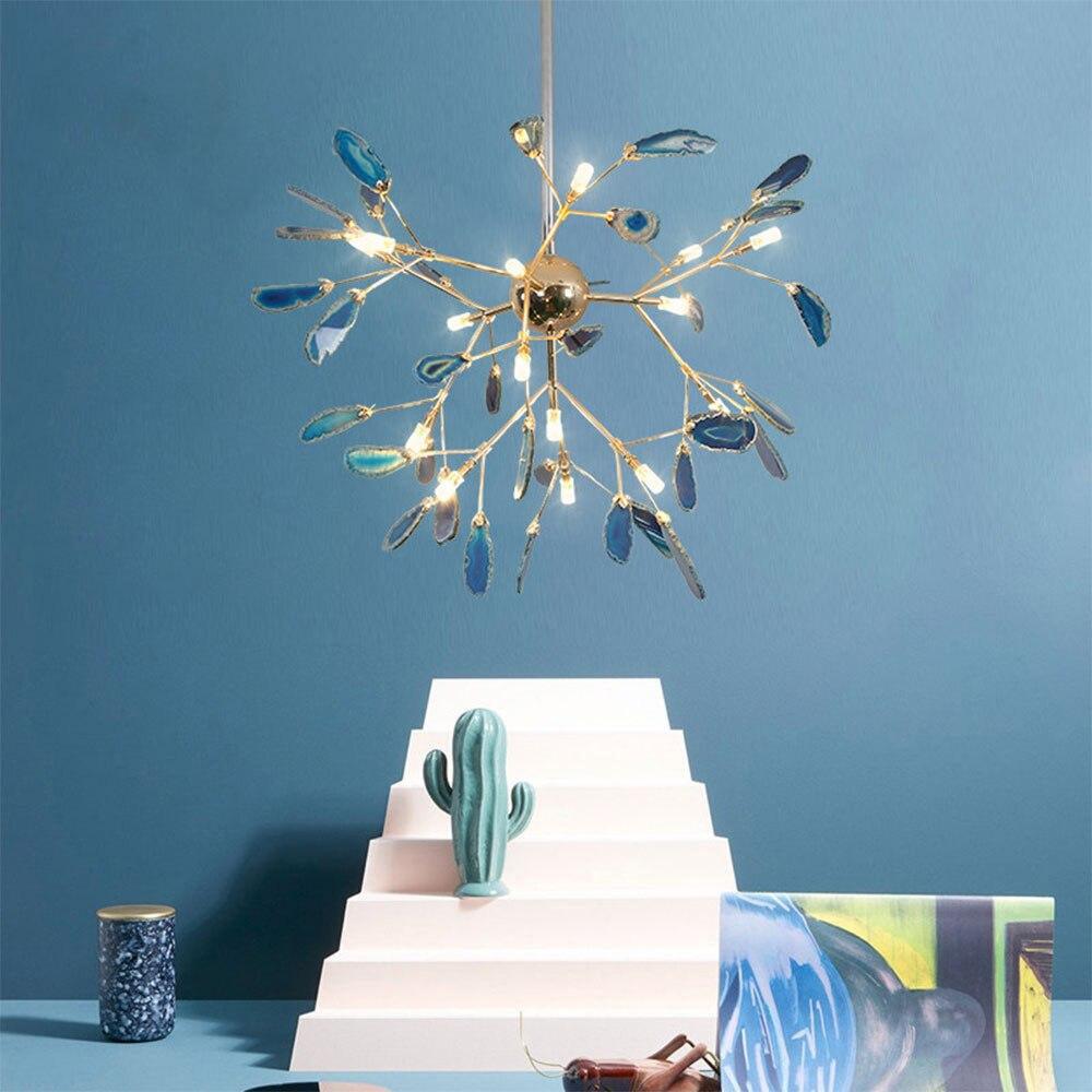 Elegant Agate Flake Chandelier with Adjustable Height & Soft Lighting