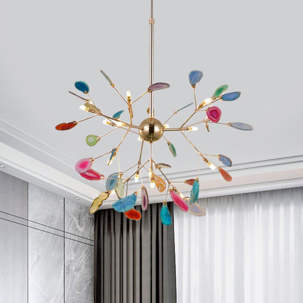 Elegant Agate Flake Chandelier with Adjustable Height & Soft Lighting