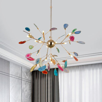 Elegant Agate Flake Chandelier with Adjustable Height & Soft Lighting