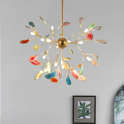 Elegant Agate Flake Chandelier with Adjustable Height & Soft Lighting