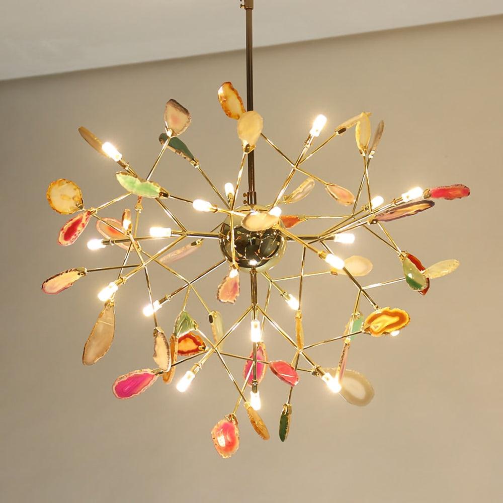 Elegant Agate Flake Chandelier with Adjustable Height & Soft Lighting
