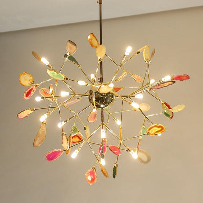 Elegant Agate Flake Chandelier with Adjustable Height & Soft Lighting