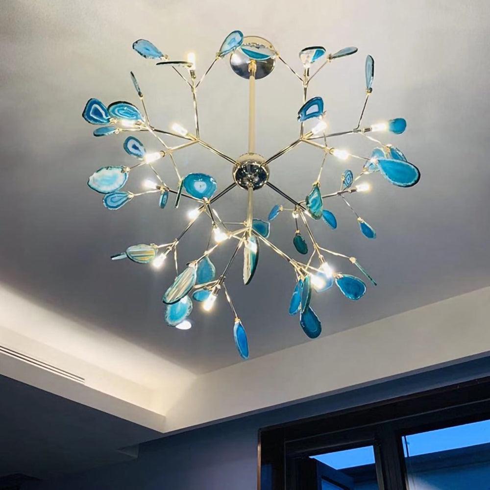 Elegant Agate Flake Chandelier with Adjustable Height & Soft Lighting