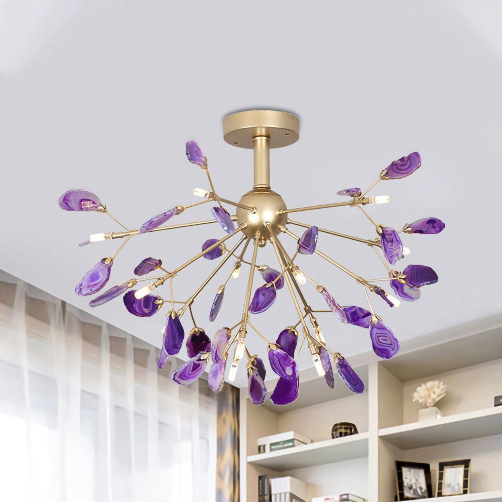 Elegant Agate Flake Chandelier with Adjustable Height & Soft Lighting