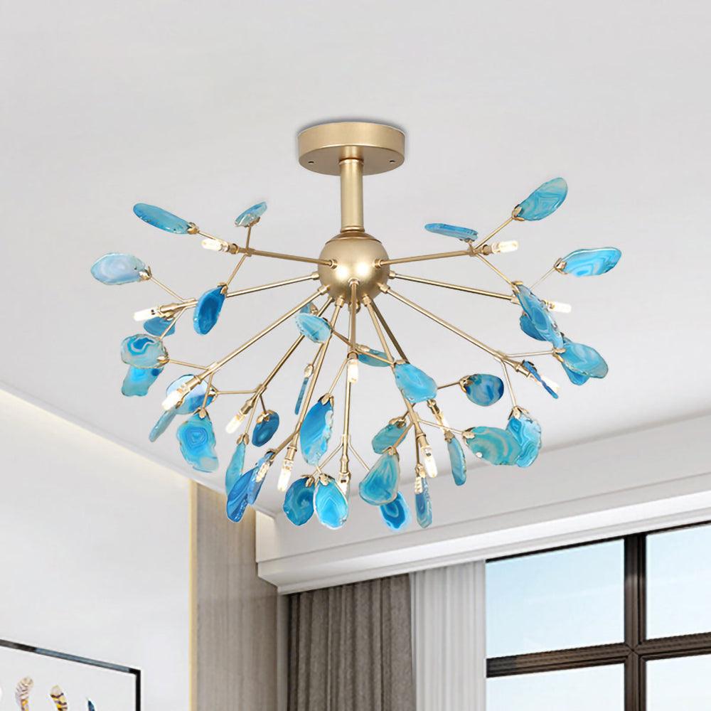 Elegant Agate Flake Chandelier with Adjustable Height & Soft Lighting