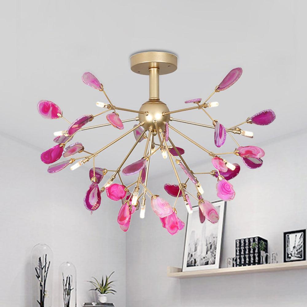 Elegant Agate Flake Chandelier with Adjustable Height & Soft Lighting
