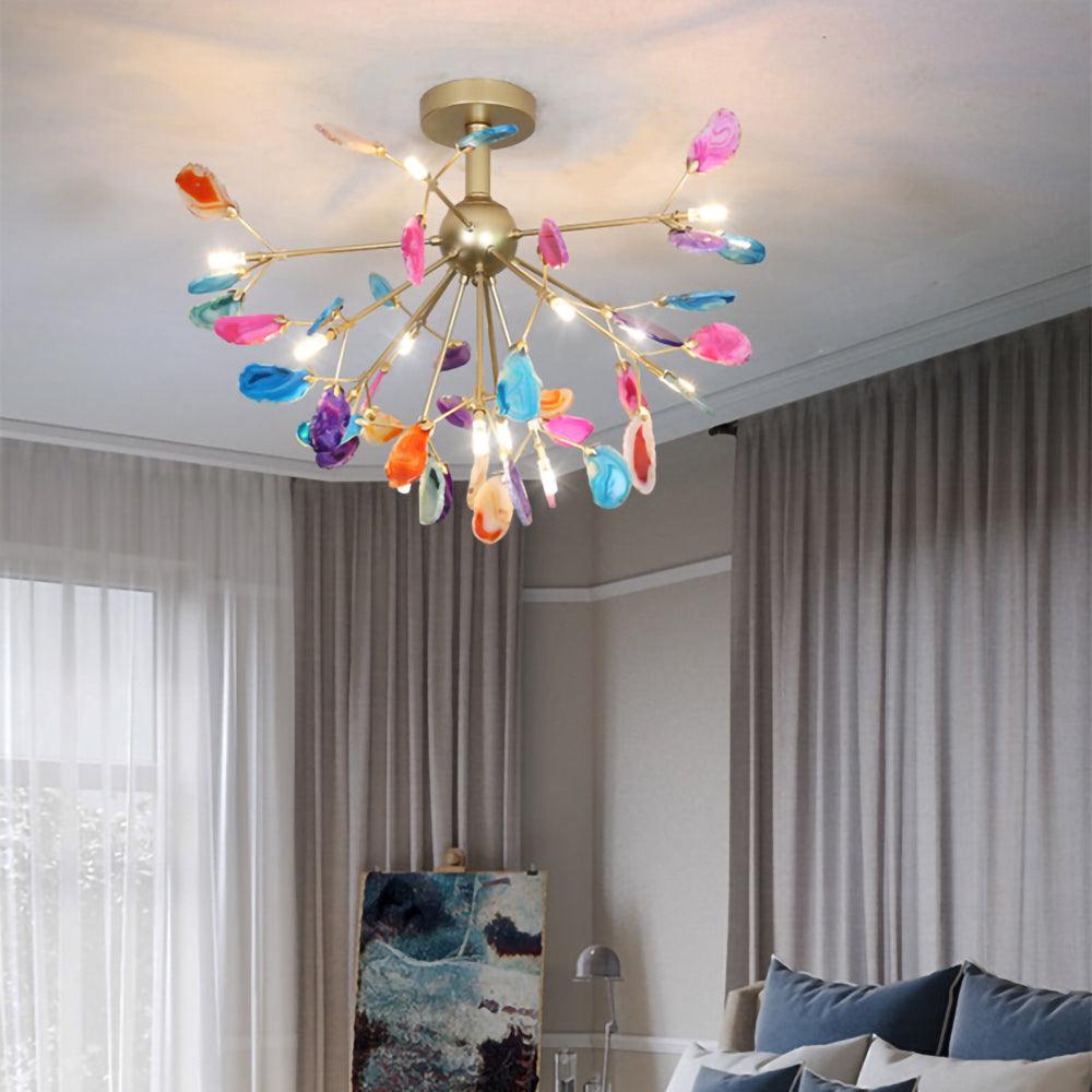 Elegant Agate Flake Chandelier with Adjustable Height & Soft Lighting